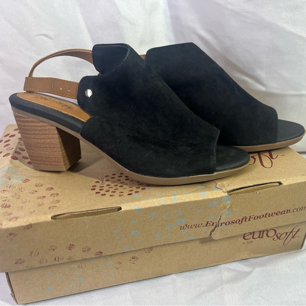 Black Suede Euro Soft Open Toe Pumps Womens 8